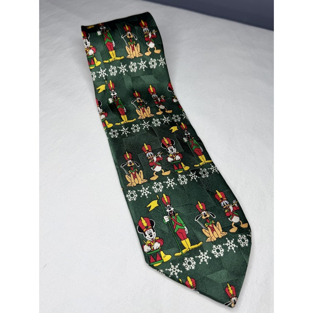 Mickey Unlimited Disney Tie Mens Green Christmas Silk Necktie Donald Pluto Goofy